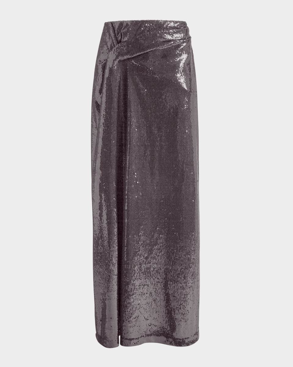 Draped Sequin Maxi Skirt